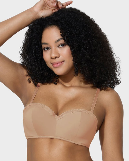 Lace Trim Molded Cup Underwire Bra with Removable Straps - Komfortfit